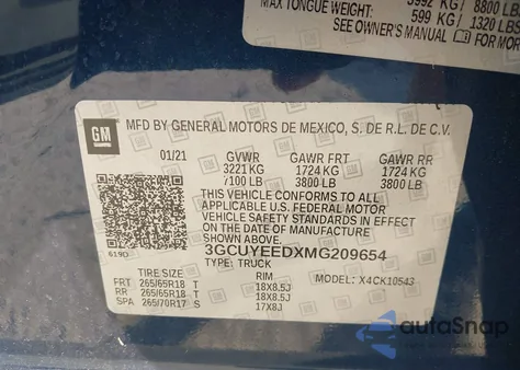 2021 Chevrolet Silverado 1500 4Wd Short Bed Rst from USA, damaged, VIN 3GCUYEEDXMG209654